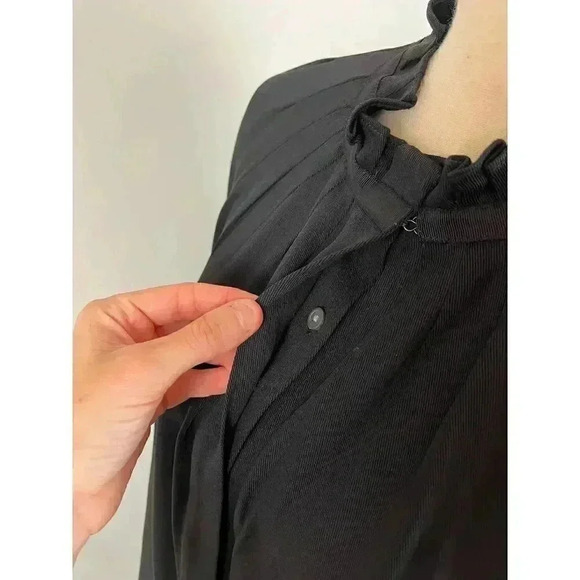 Zero + Maria Cornejo Black Womens 14 Blouse High Neck Ruffle Short Sleeve Button - Picture 5 of 13